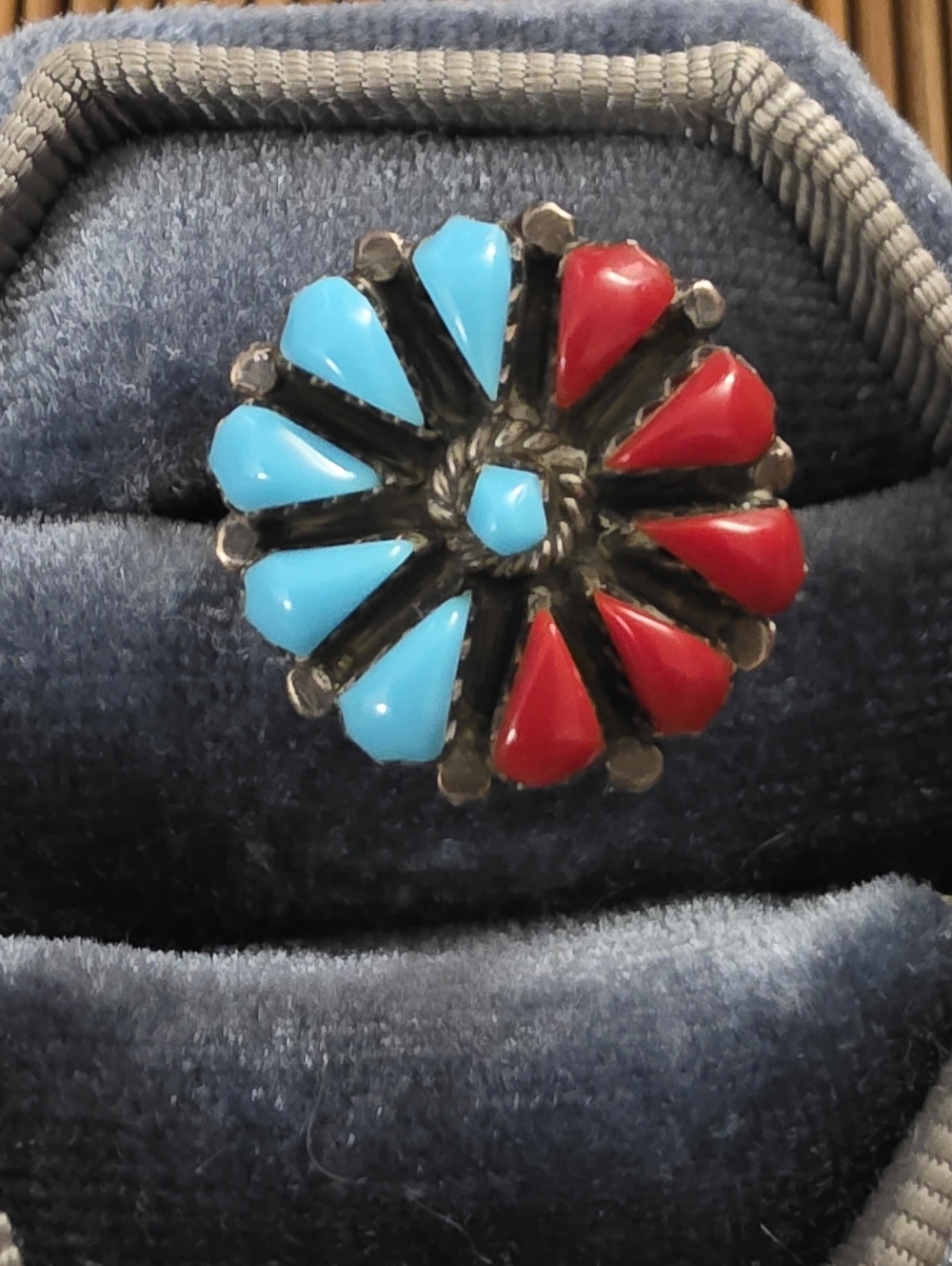 Sterling Silver Zuni Turquoise, Coral Ring (Vintage)